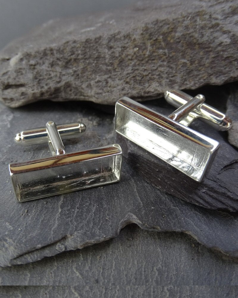 Silver Cufflink mounts For Resin Or To Set 22x7 Stone