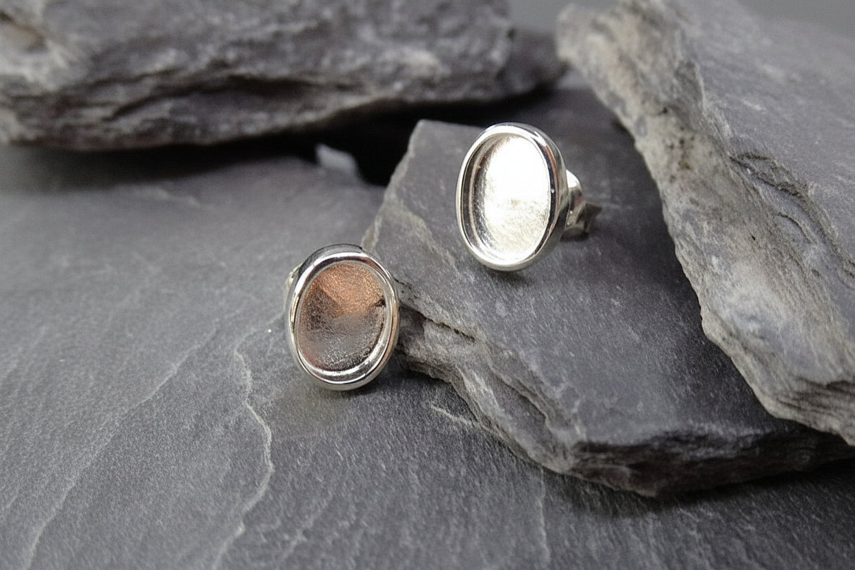Silver Cup Ear Stud For Cabochon Or Resin