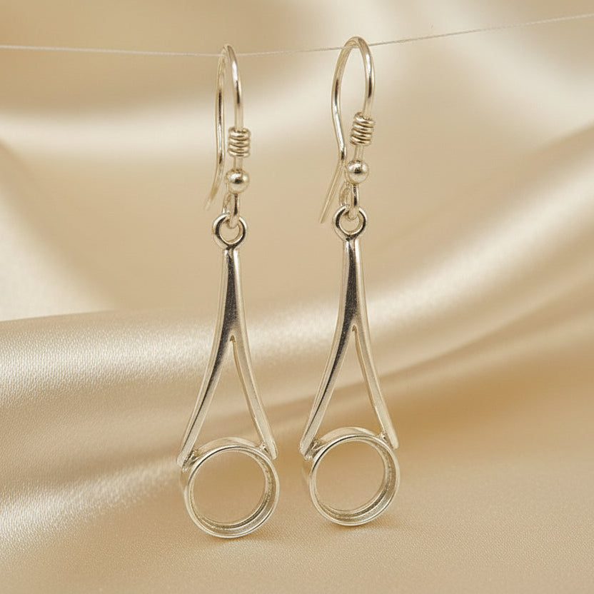 Silver Ear Drop Bezel For 8mm Round Stone