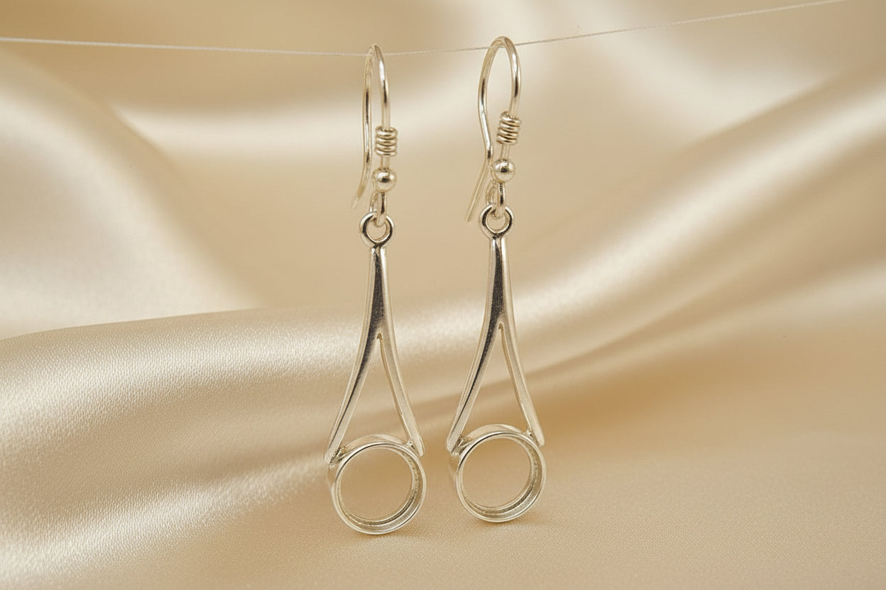 Silver Ear Drop Bezel For 8mm Round Stone