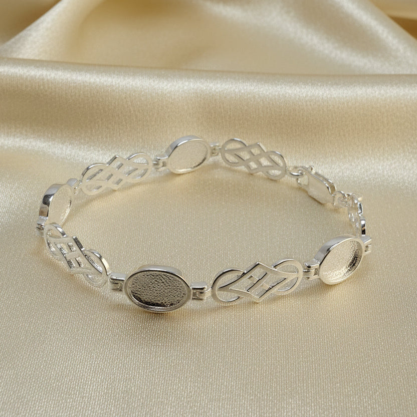 Silver Bracelet Setting To Fit 4 10x8 Gemstones Or Cabochons