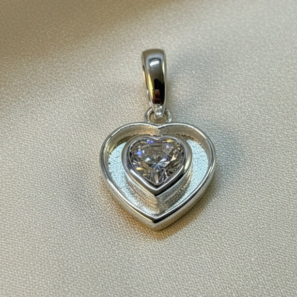 Solid Silver Heart CZ Pendant specially made for fitting Resin