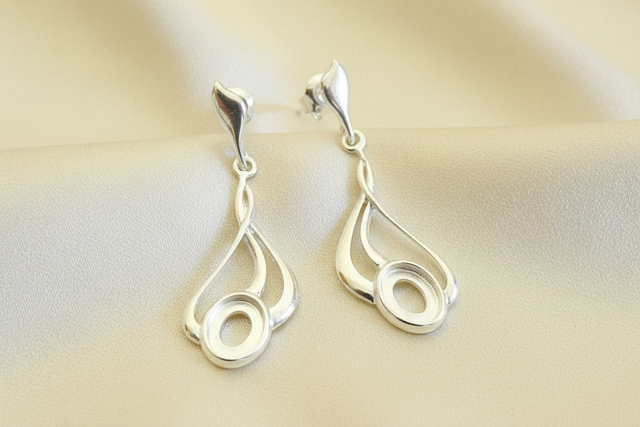 Solid Silver Fancy Drop Earrings To Fit 8x6 Cabochons