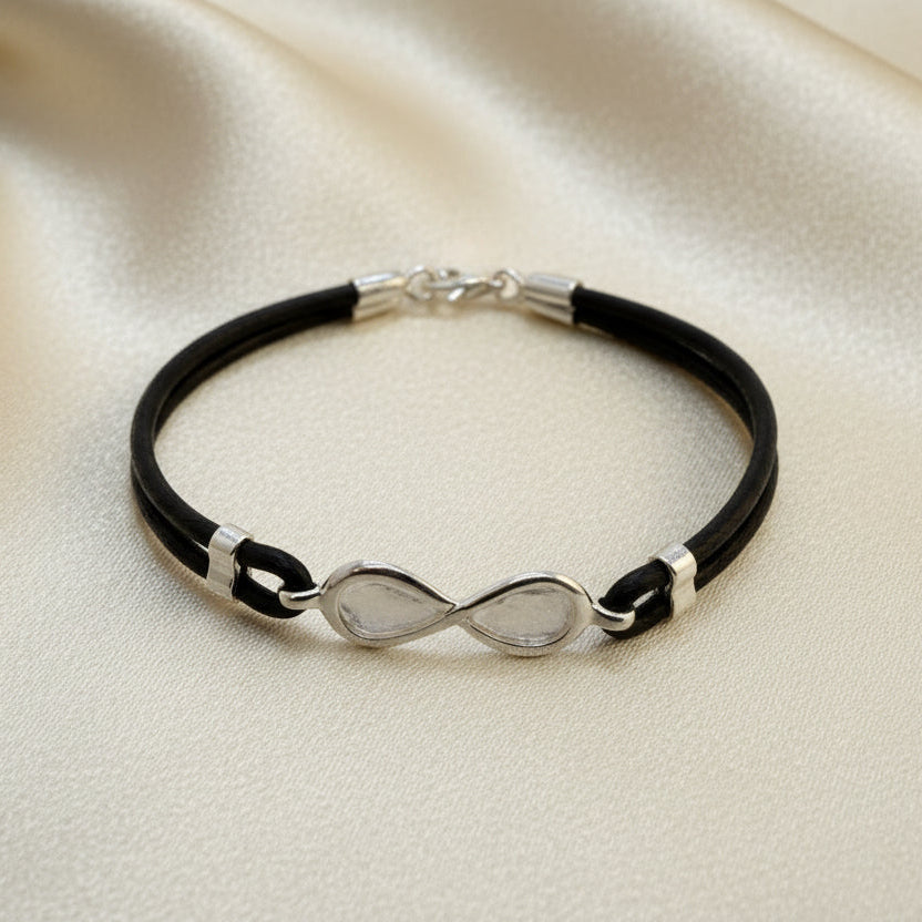 Infinity Bracelet silver with Faux leather strap