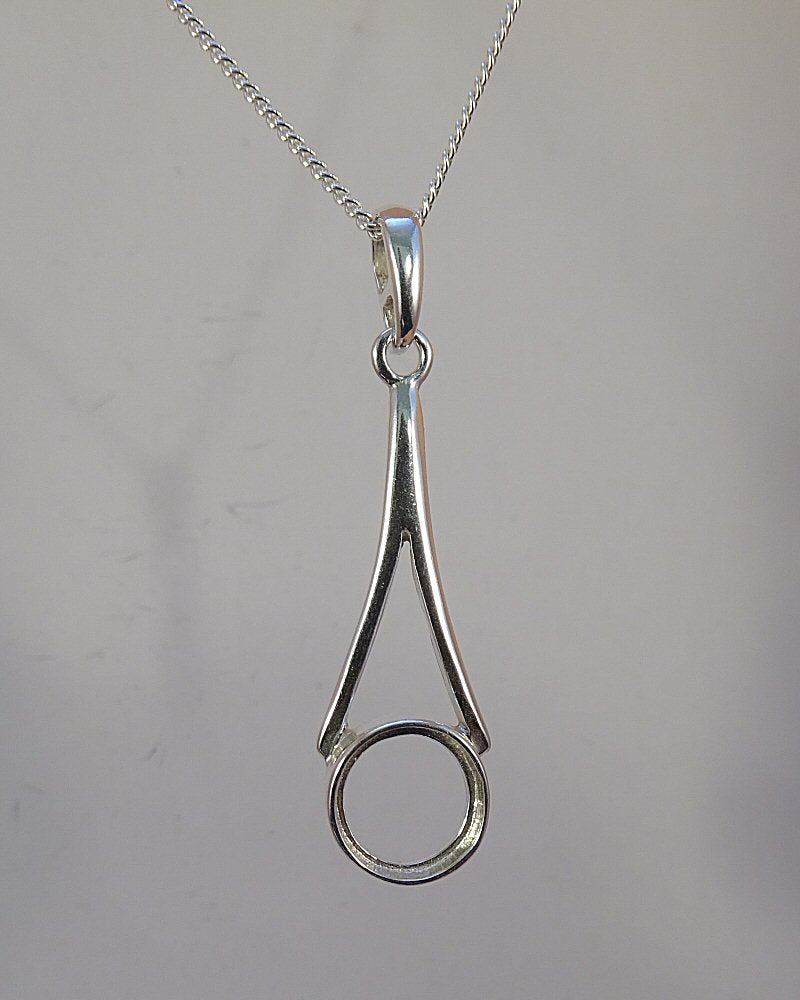 Silver drop pendant blank for 8mm stone