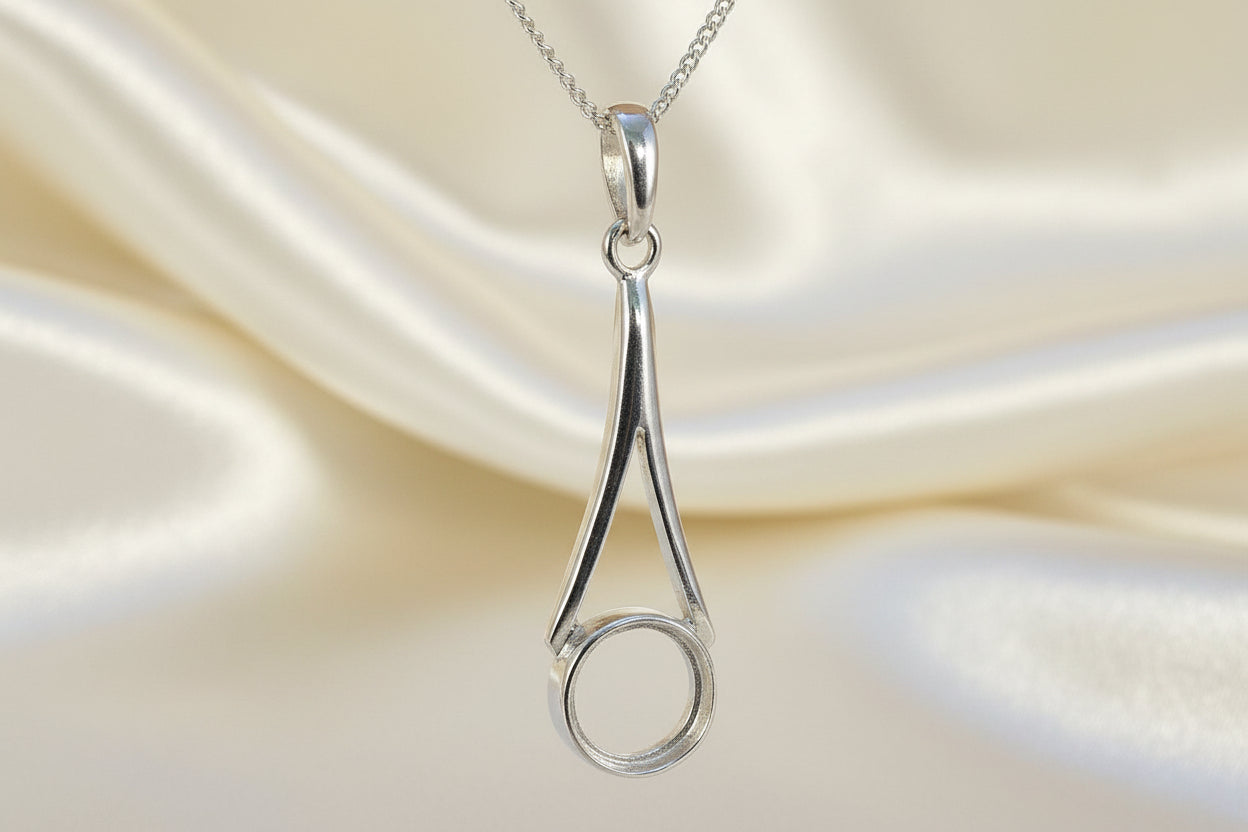 Silver drop pendant blank for 8mm stone