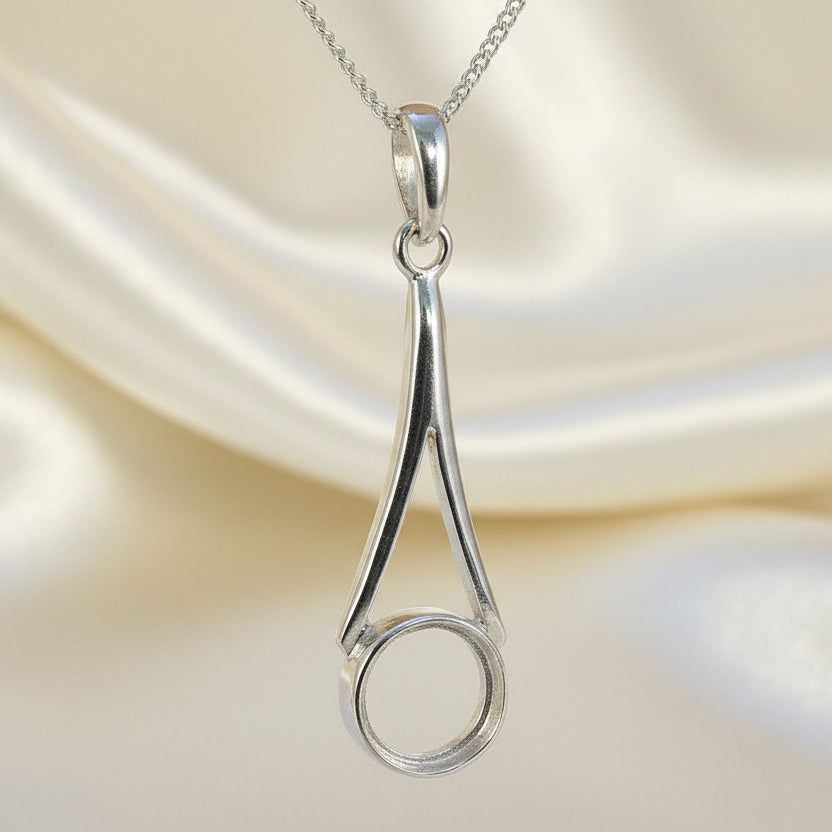 Silver drop pendant blank for 8mm stone