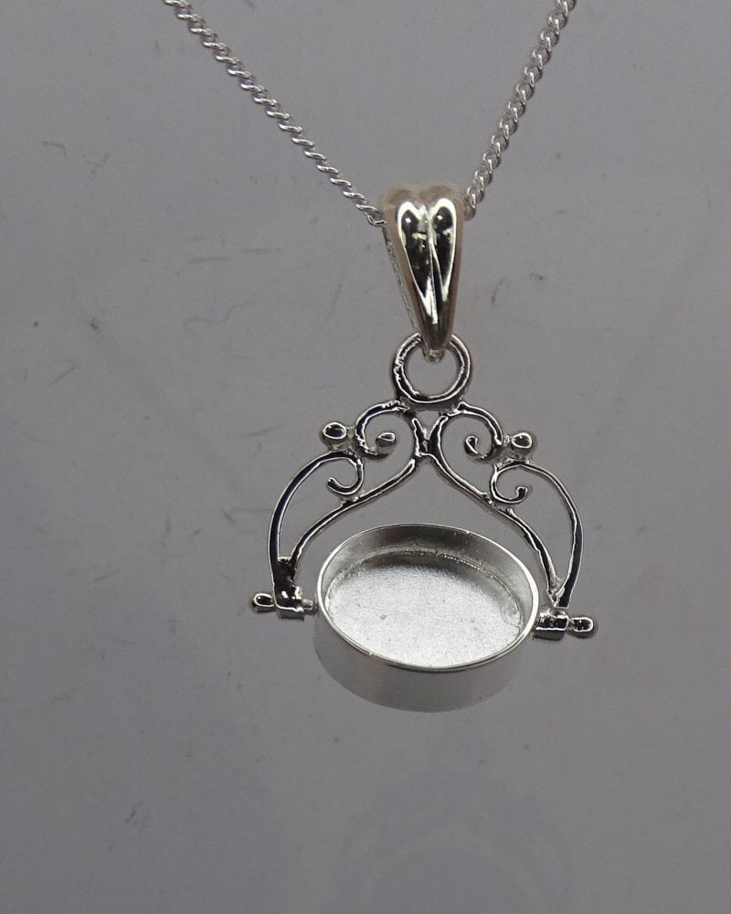 Solid silver fob pendant blank for two 10x8 cabochons or resin