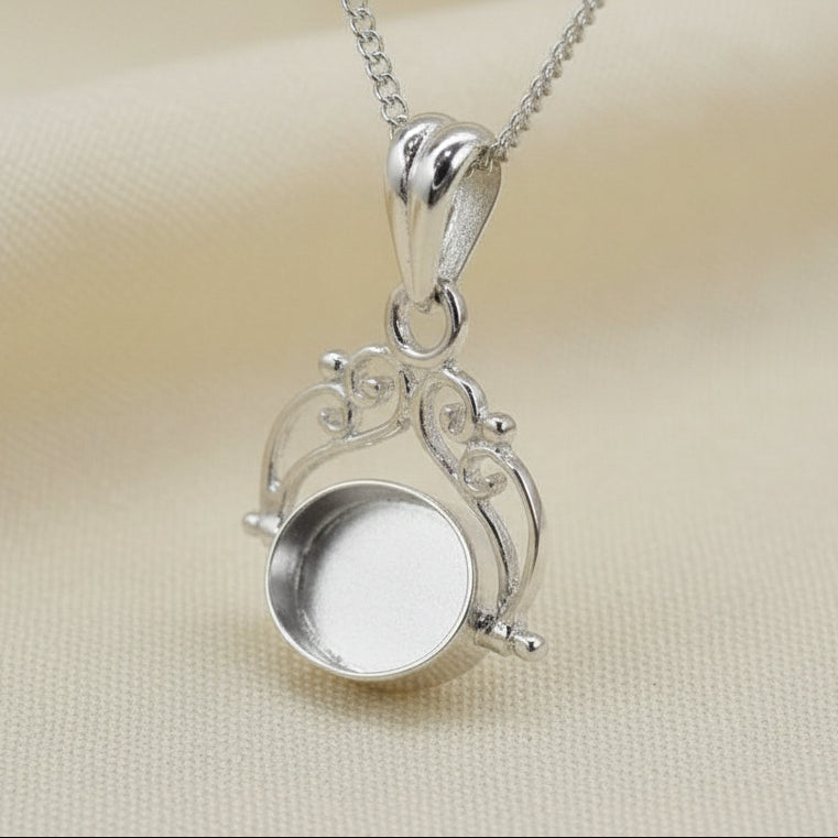 Solid silver fob pendant blank for two 10x8 cabochons or resin