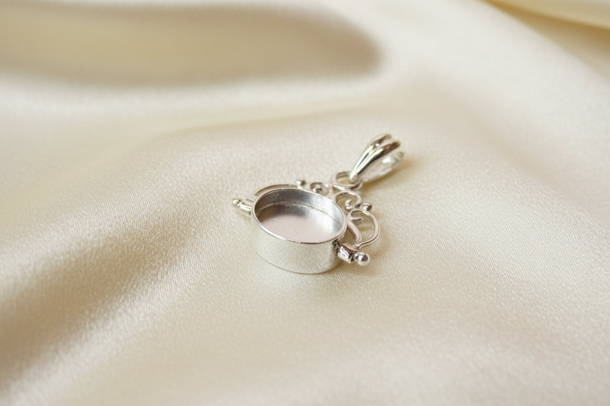 Solid silver fob pendant blank for two 10x8 cabochons or resin