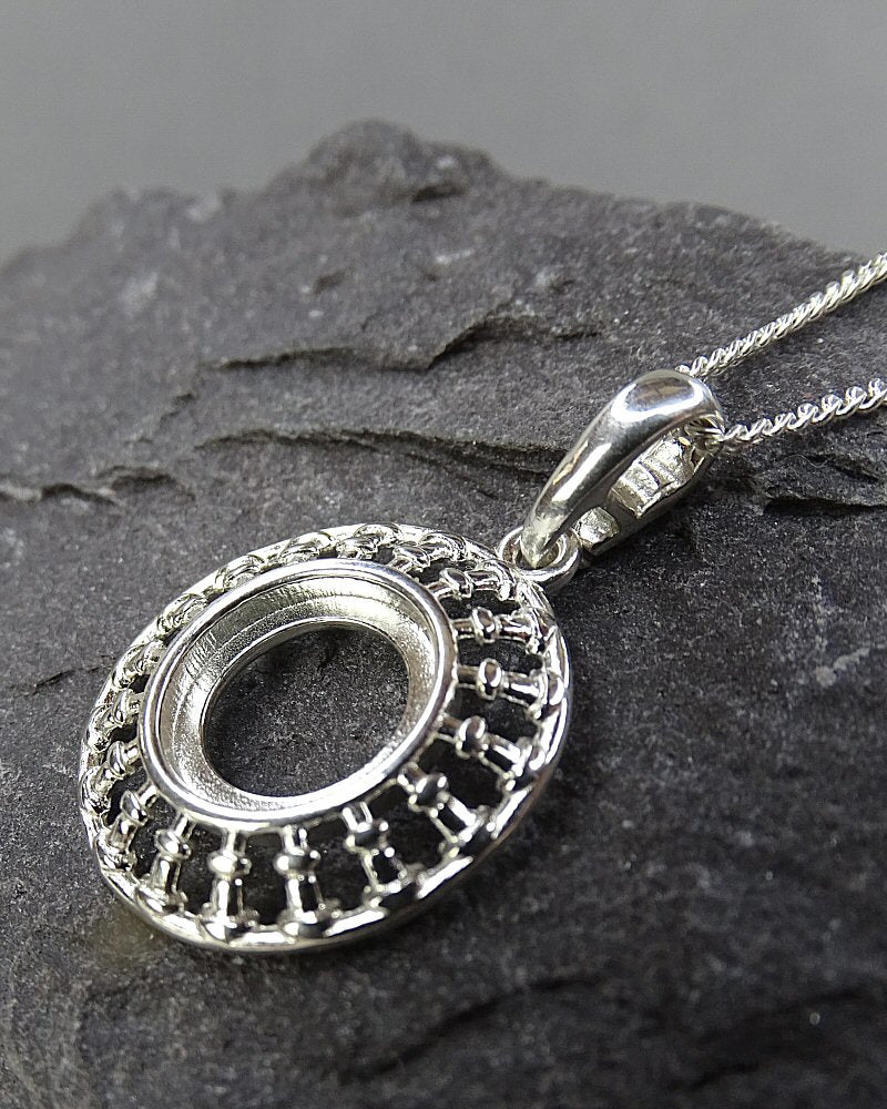 Round Silver Pendant Bezel For 10mm Cabochon