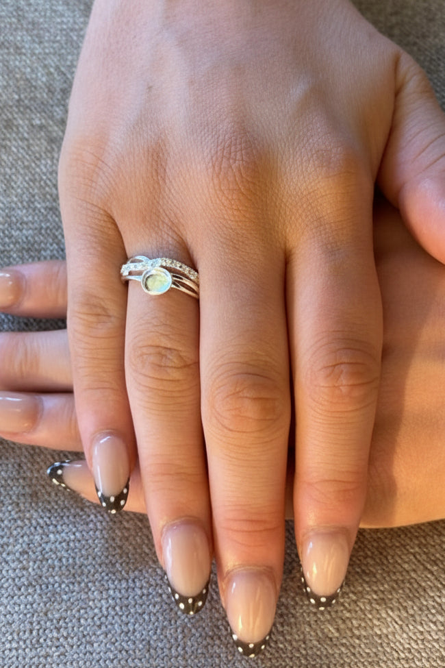 Solid Silver Ring blank with cz For 5mm Cabochon Or Resin