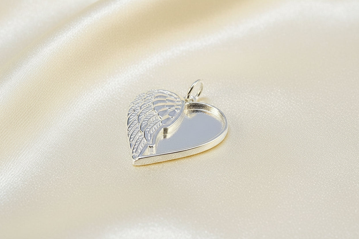 Winged Angel Heart Pendant Solid Silver Suitable For Resin