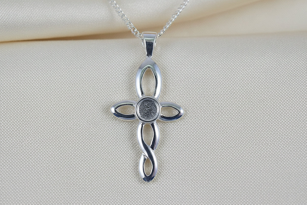 dainty silver cross to fit cabchon