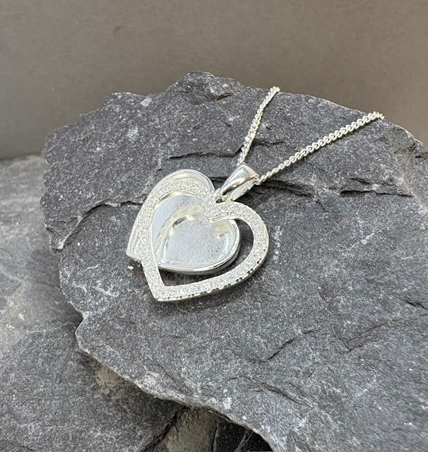 Solid Silver Two Part Articulated Heart Pendant Suitable for resin