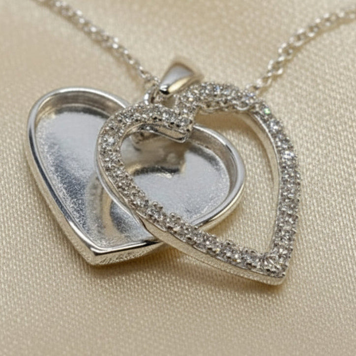 Solid Silver Two Part Articulated Heart Pendant Suitable for resin