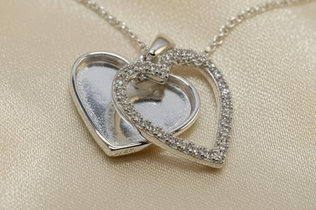 Solid Silver Two Part Heart Pendant Suitable for resin