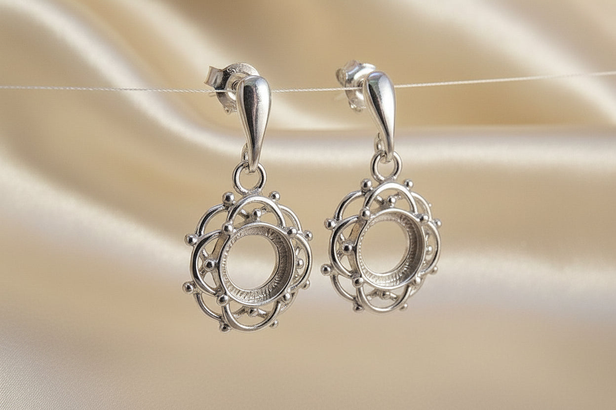 Silver Drop Earring To Fit 8mm Cabochon