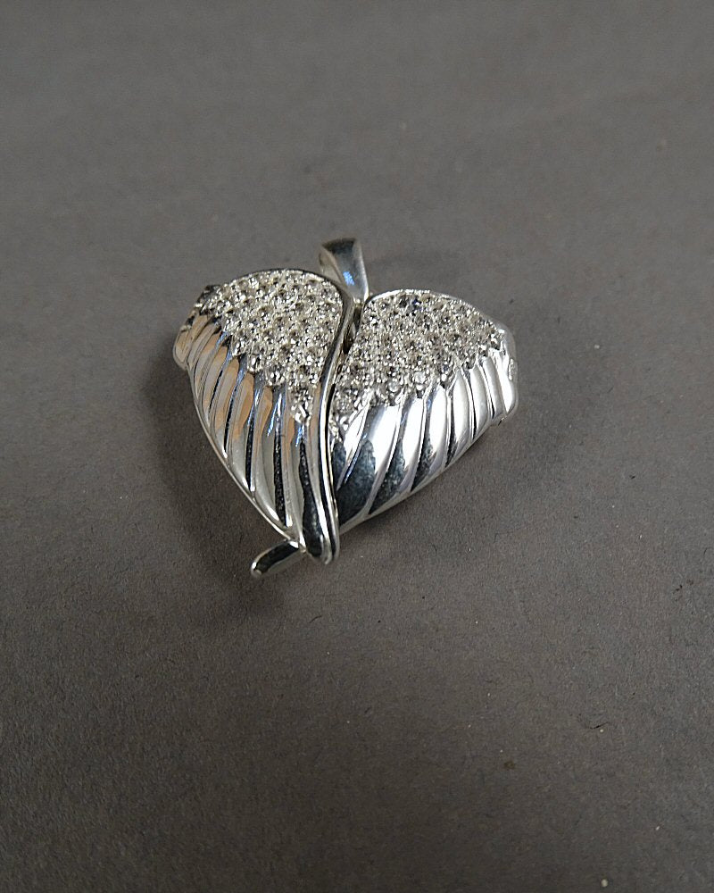 Solid Silver Winged Heart Locket With CZ Stones