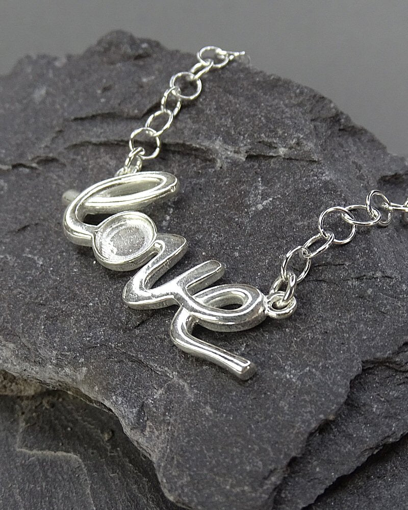 Silver Love Pendant With Chain For 6MM Cabochon Or Resin