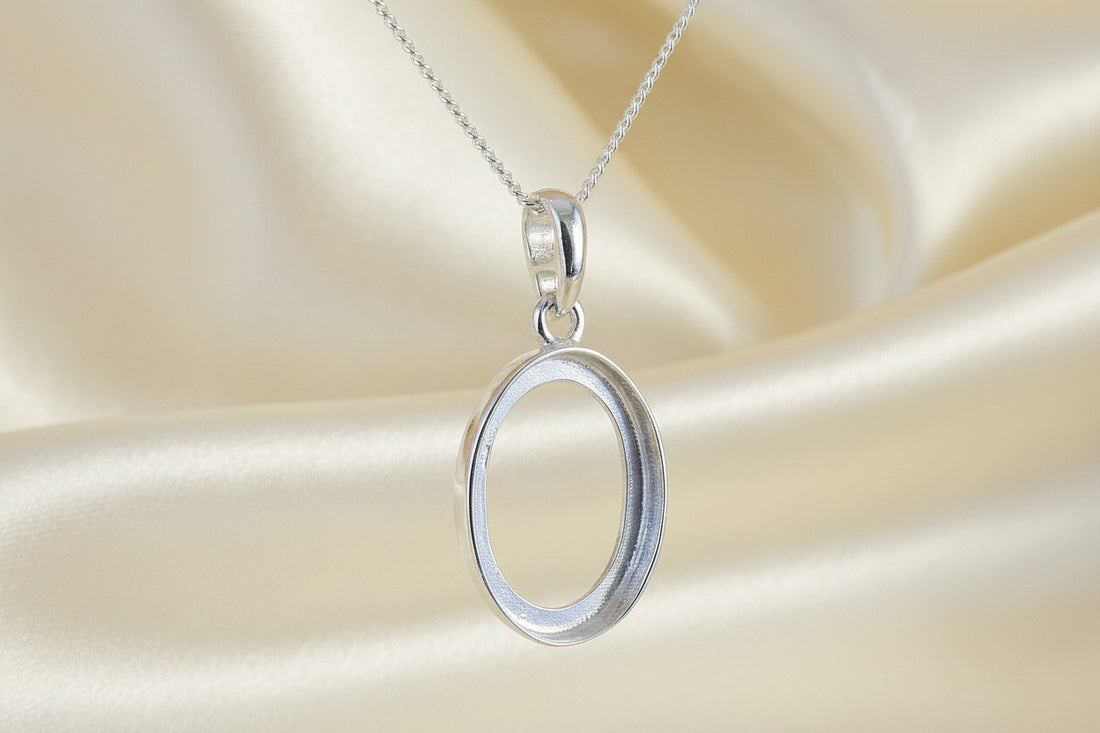 plain silver pendant for cabochon