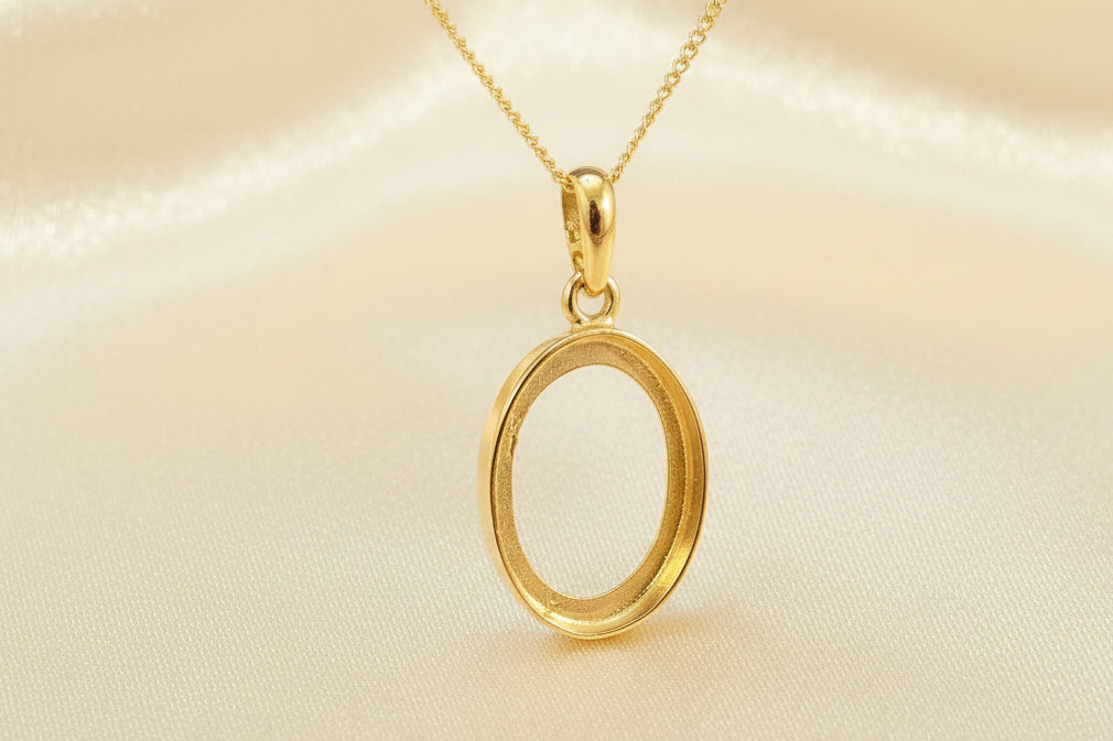 Solid Gold Plain Pendant To Fit Cabochon
