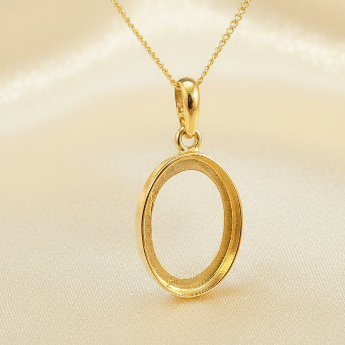 Solid Gold Plain Pendant To Fit Cabochon