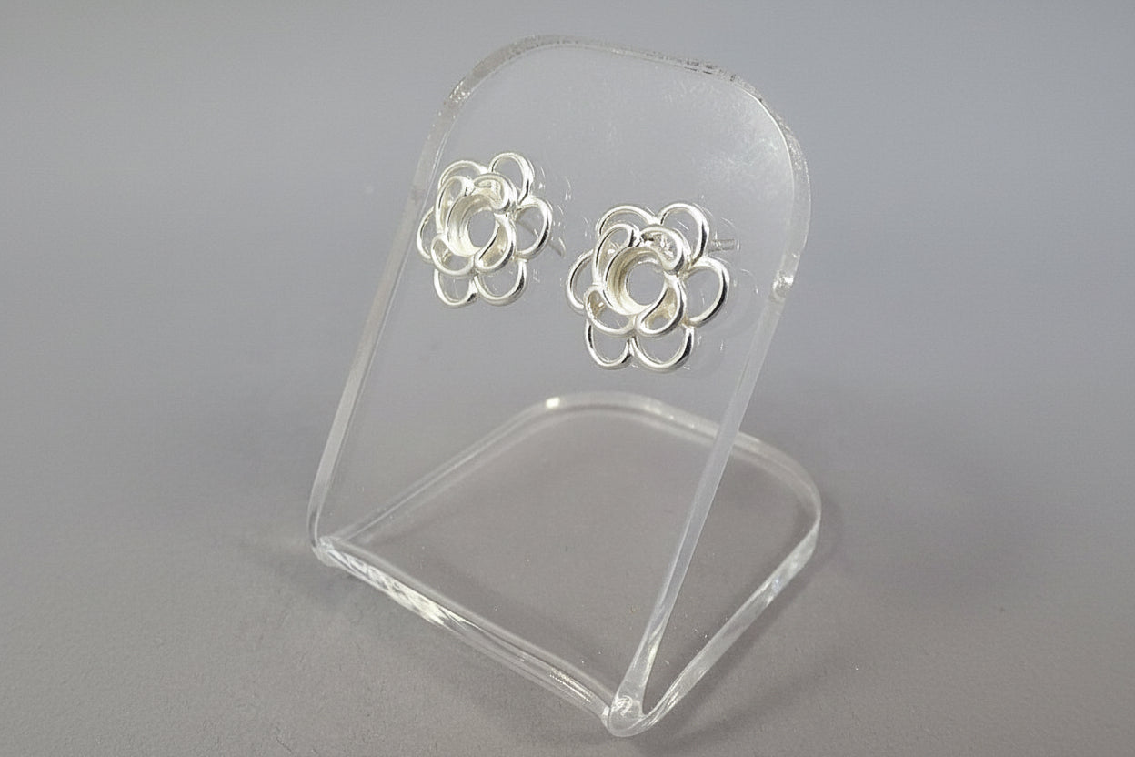 Silver Flower Style Studs To Fit Cabochon 4mm