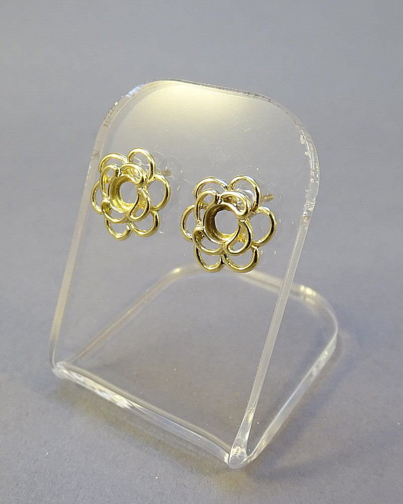 Solid Gold Flower Style Stud Earrings To Fit 4mm Cabochon