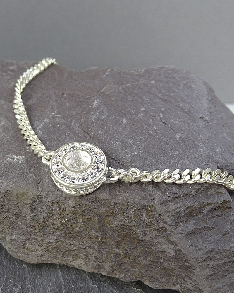 Silver Bracelet with a cz surround suitable for 5mm cabochon or resin