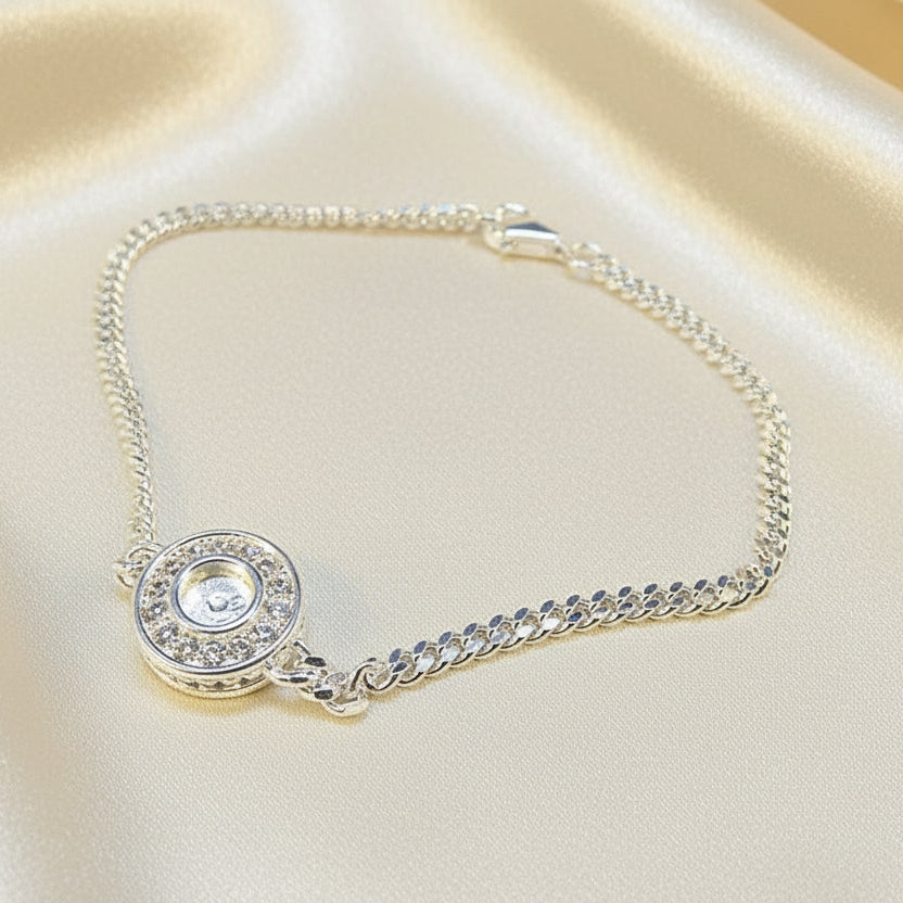 Solid silver bracelet with cz or resin or cabochon