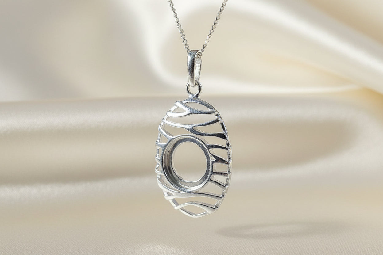 Modern Silver 925 Pendant Cabochon Setting for 10mm stone