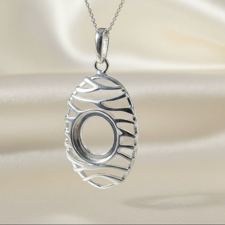 Modern Silver 925 Pendant Cabochon Setting for 10mm stone