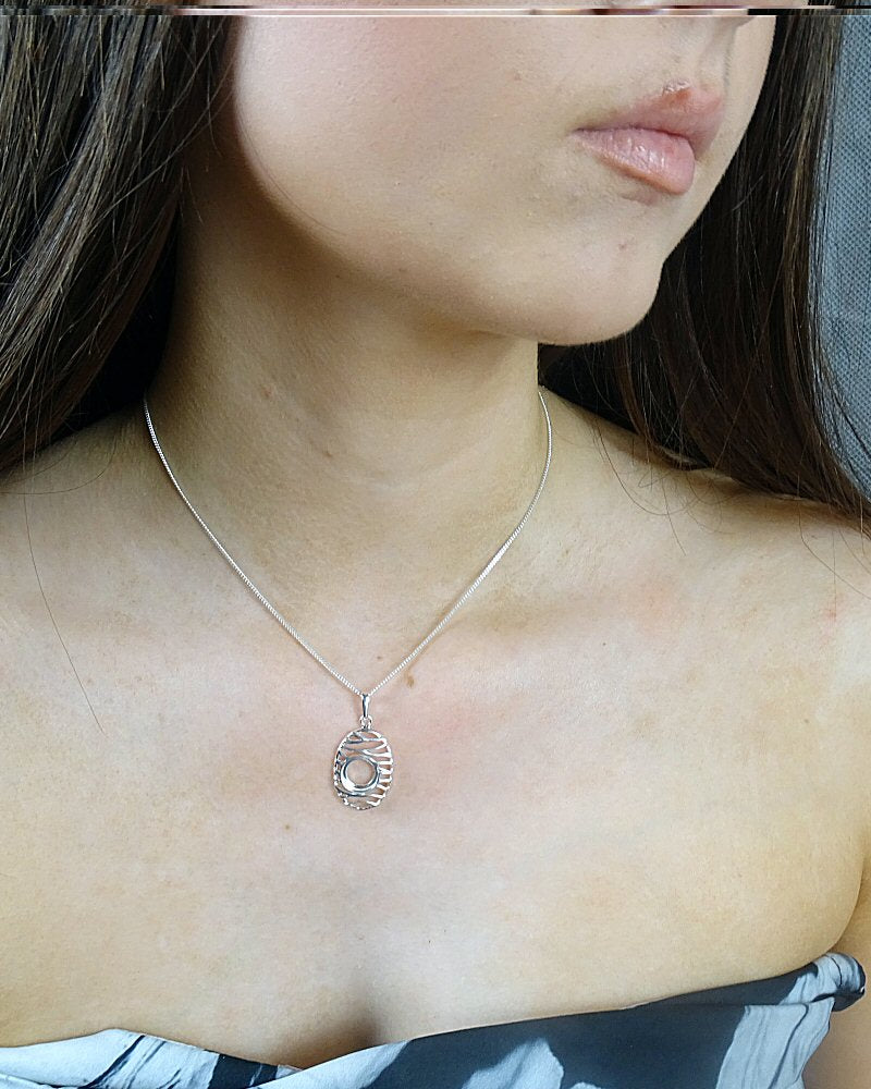 Modern Silver 925 Pendant Cabochon Setting for 10mm stone