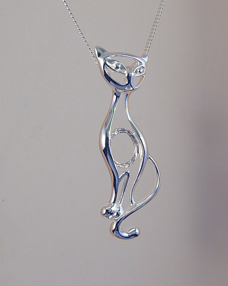 silver cat pendant for cabochon