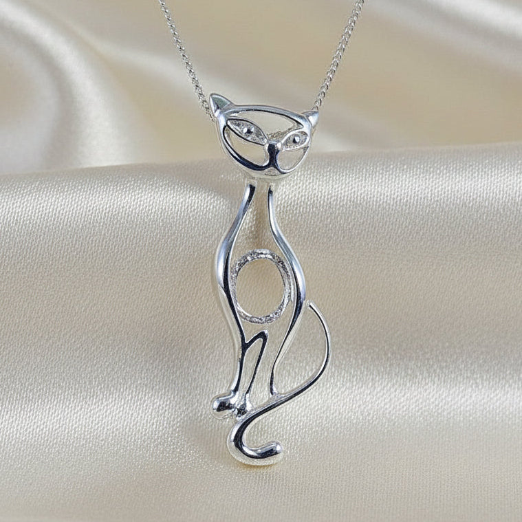 silver cat pendant for cabochon