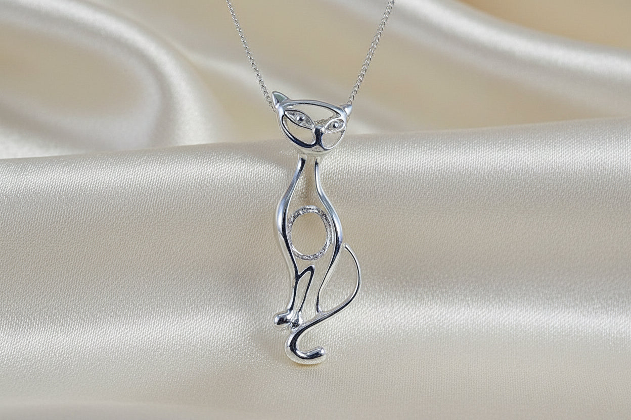 silver cat pendant for cabochon