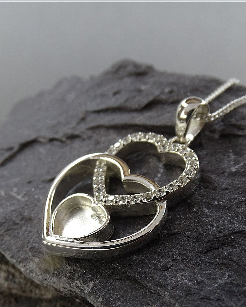 Silver Triple heart Pendant Small Version Ready For Resin Or Cut Your Own Stones