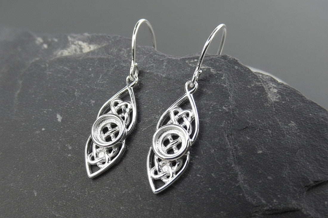 Silver Celtic Drop Earrings For 5mm Cabochon