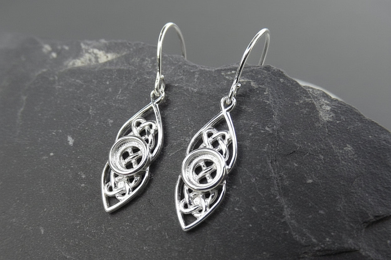 Silver Celtic Drop Earrings For 5mm Cabochon