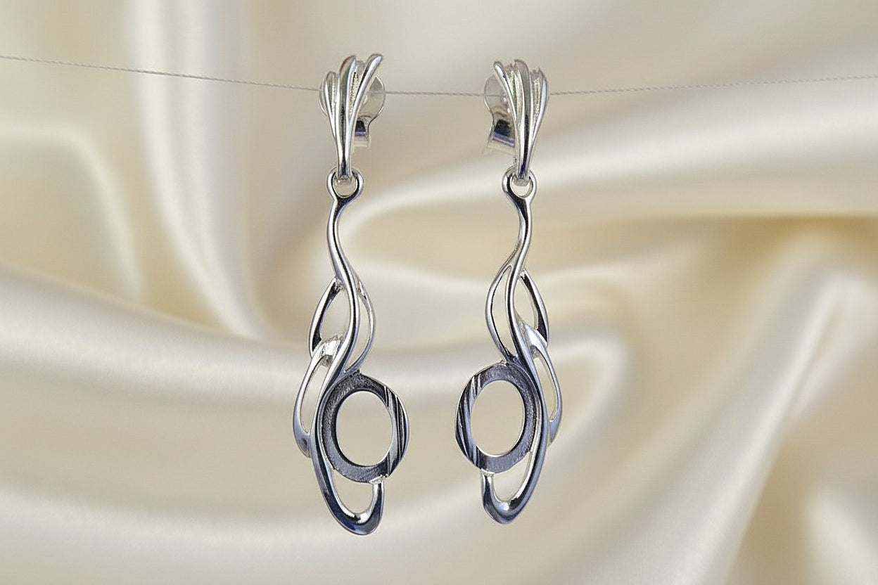 Silver Twist Drop Earrings To Fit 8x6 Cabochon
