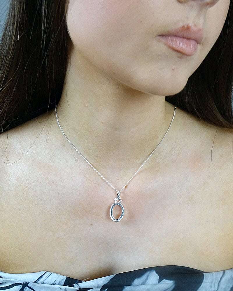 Silver Double Sided Pendant Bezel for Cabochons