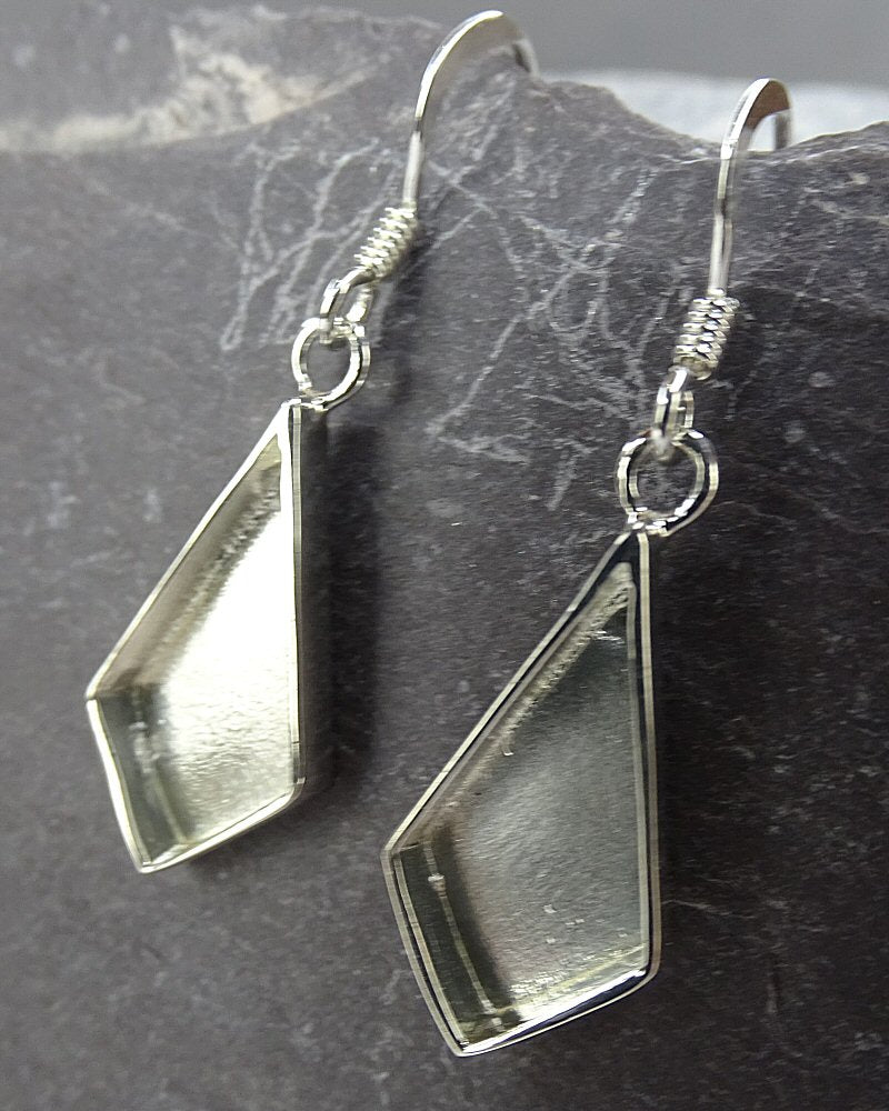 Solid silver kite shape drop earrings for stones or resin