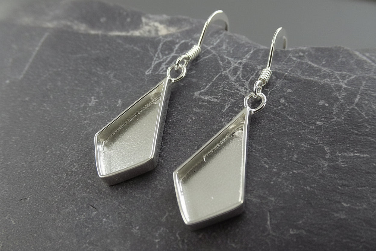 Solid silver kite shape drop earrings for stones or resin