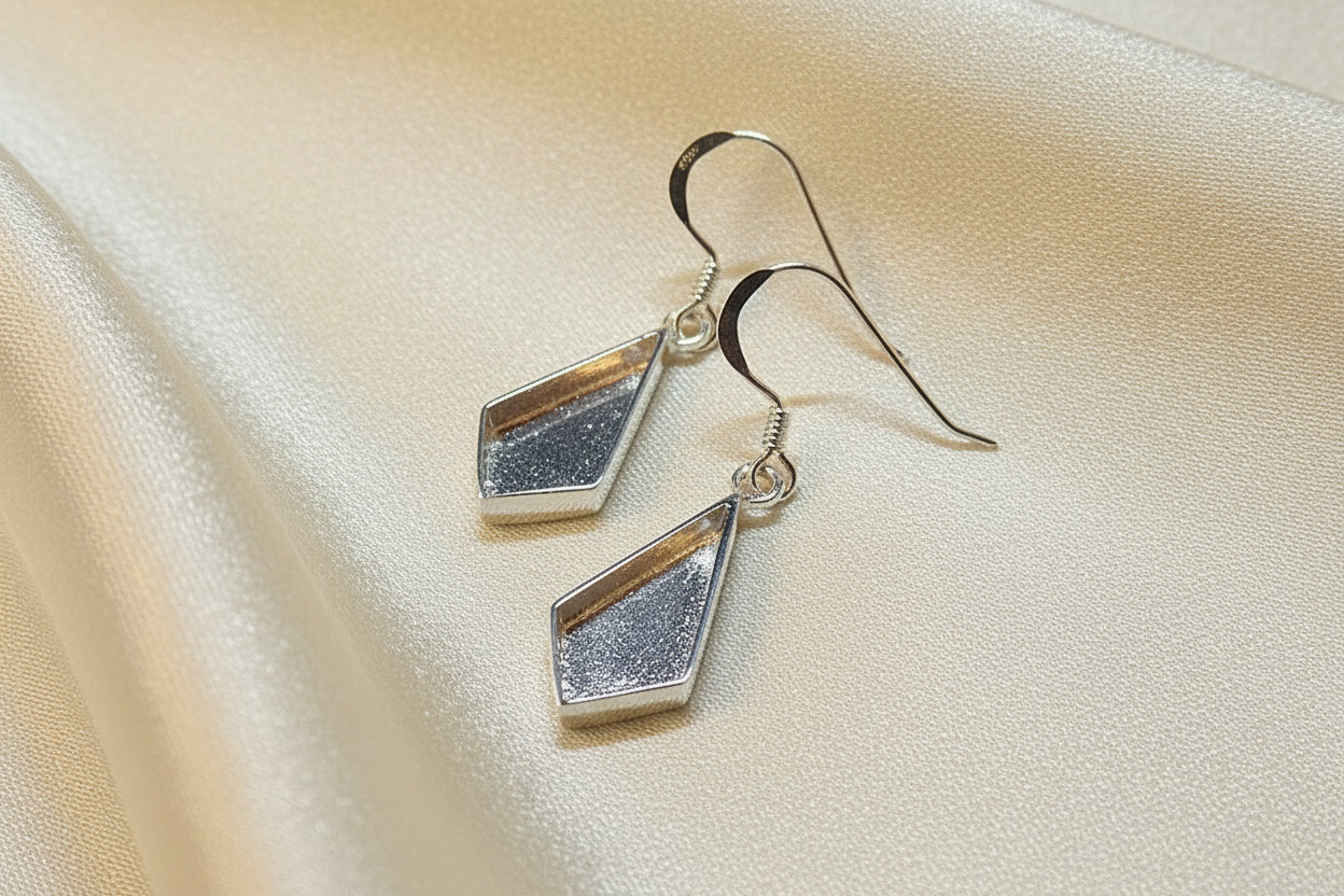 Solid silver kite shape drop earrings for stones or resin