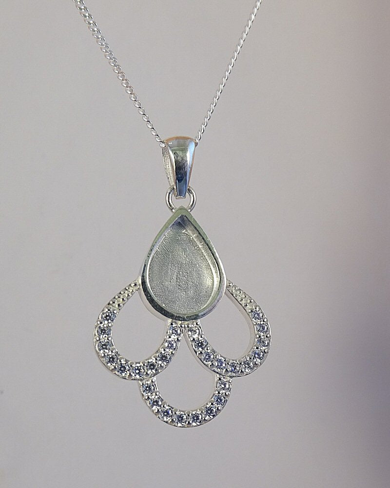 Silver Teardrop Pendant Blank with CZ Set Encrusted loops