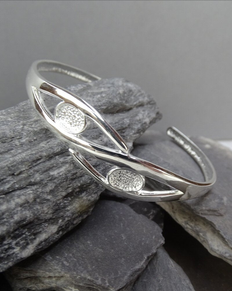 Plain Silver Bangle Without Stones To Take 2 7x5 Stones