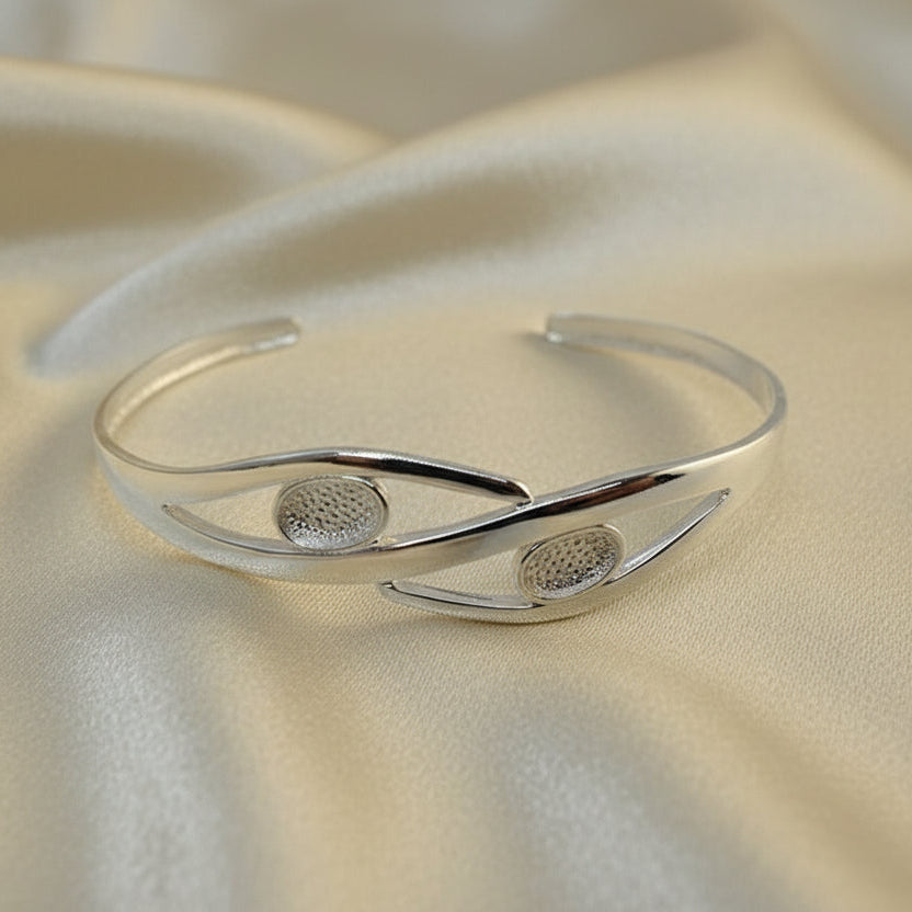 Plain Silver Bangle Without Stones To Take 2 7x5 Stones