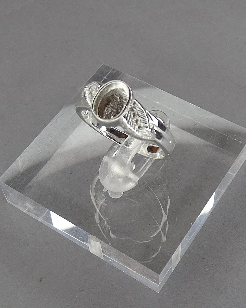 Solid silver Feather ring with cz for 7x5 Cabochon OR resin