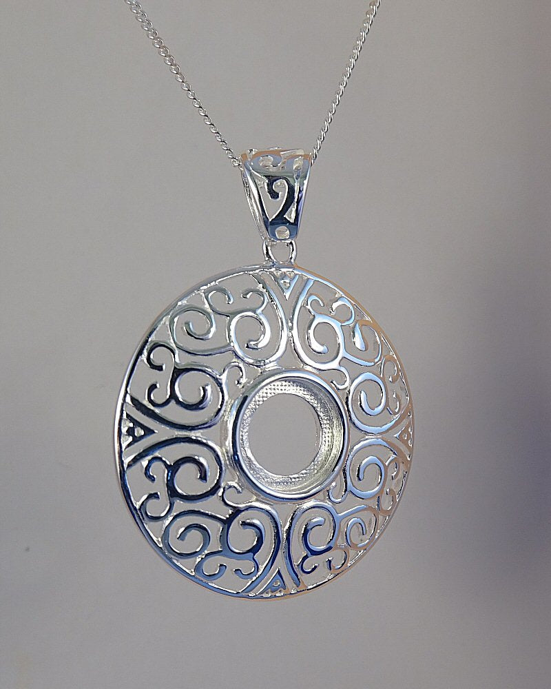 large silver unset pendant  for 10mm cabochon